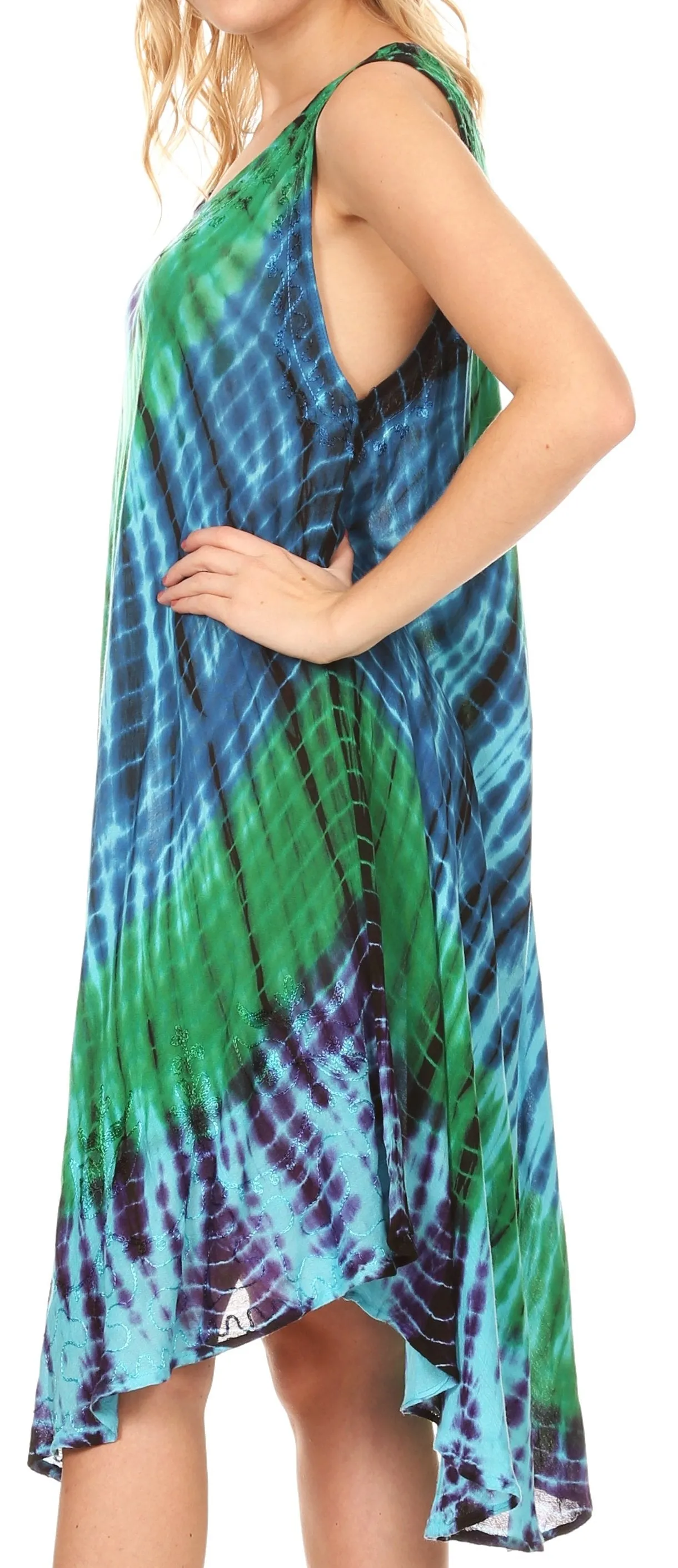 Sakkas Isola Women's Tank Summer Bohemian Swing Midi Dress Sleeveless Tie-dye