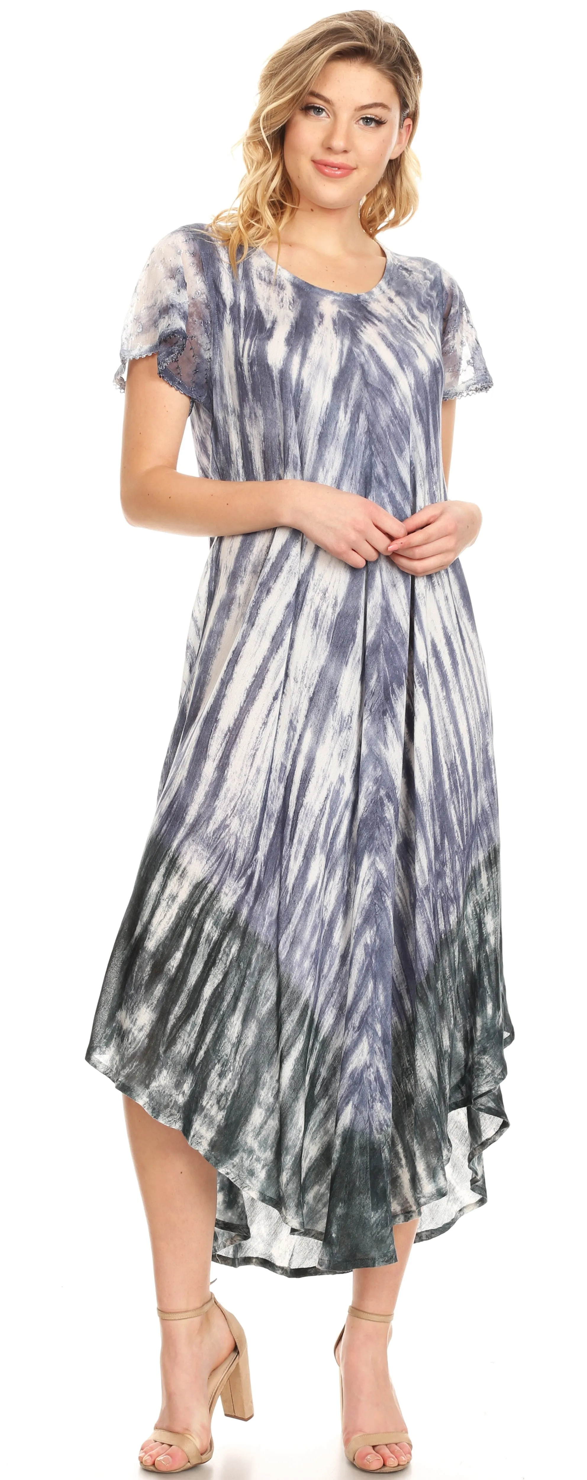 Sakkas Jonna Women's Short Sleeve Maxi Tie Dye Batik Long Casual Dress