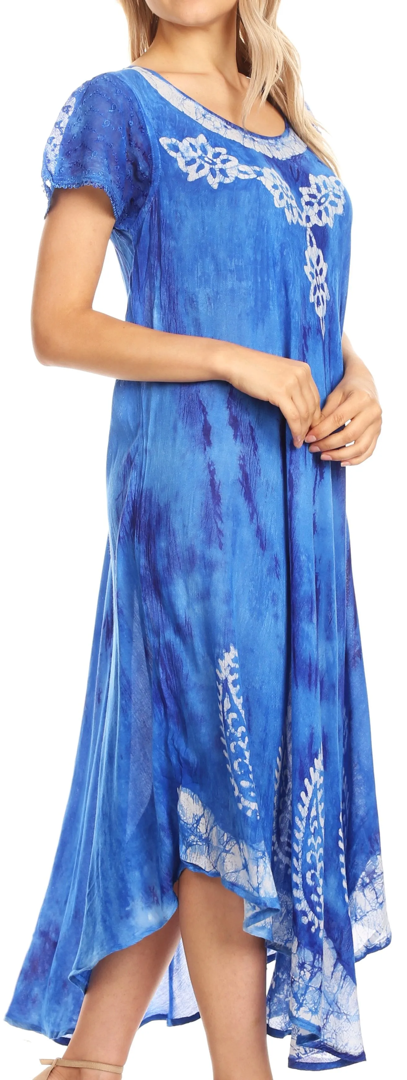 Sakkas Jonna Women's Short Sleeve Maxi Tie Dye Batik Long Casual Dress