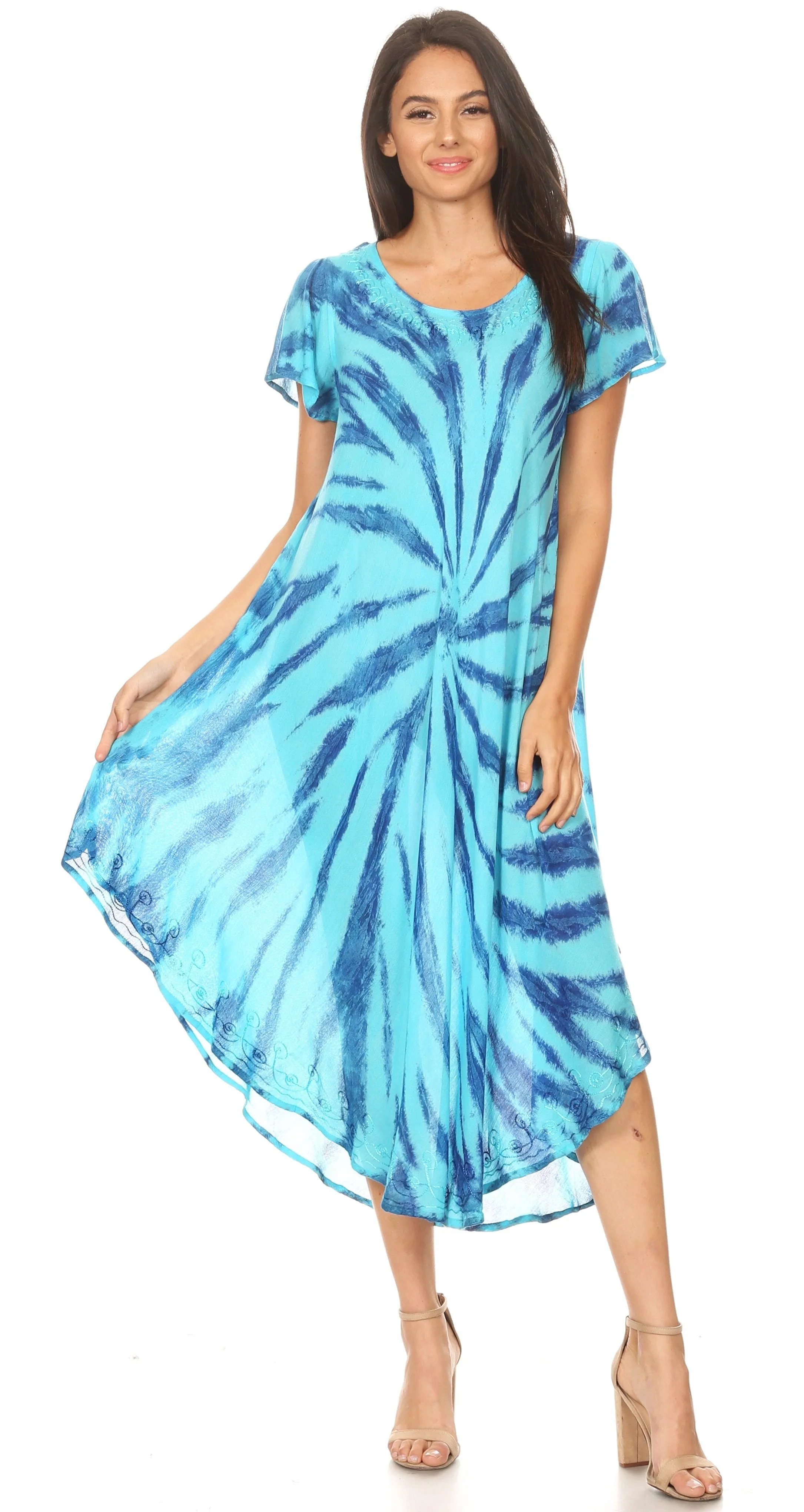 Sakkas Jonna Women's Short Sleeve Maxi Tie Dye Batik Long Casual Dress