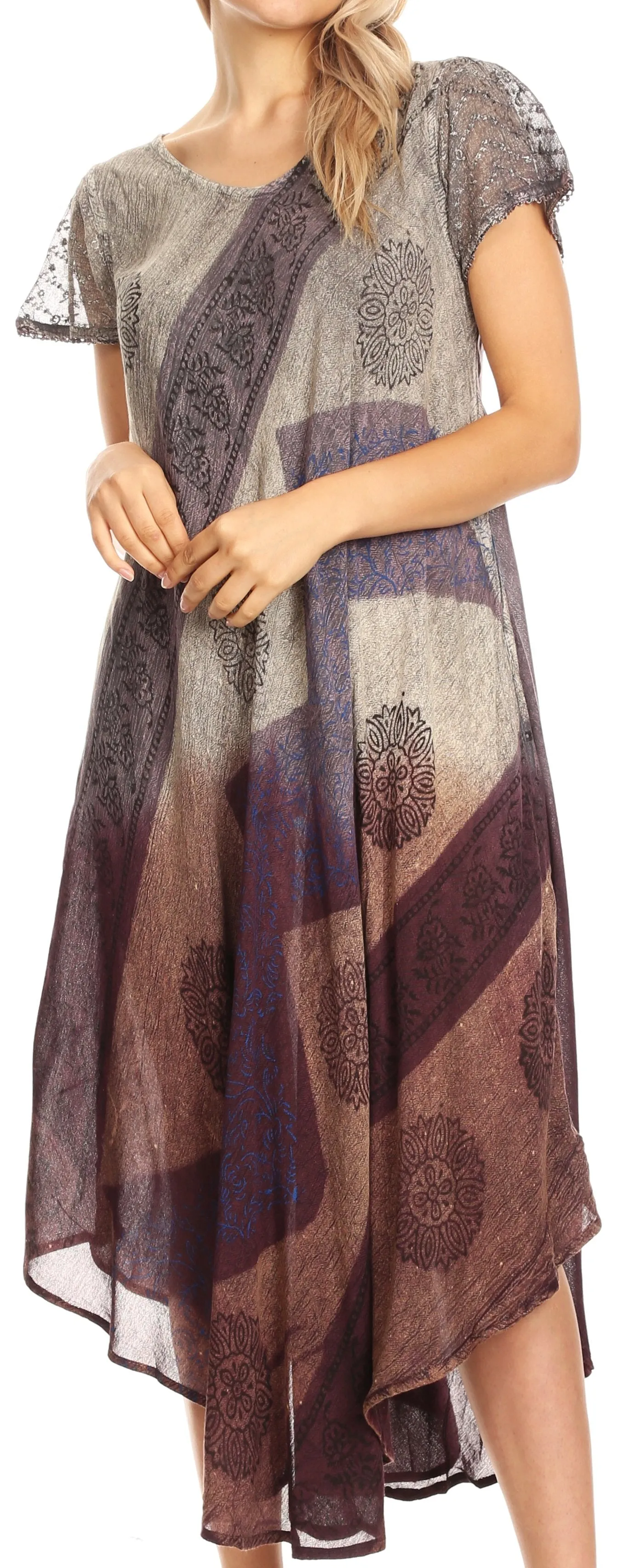 Sakkas Jonna Women's Short Sleeve Maxi Tie Dye Batik Long Casual Dress