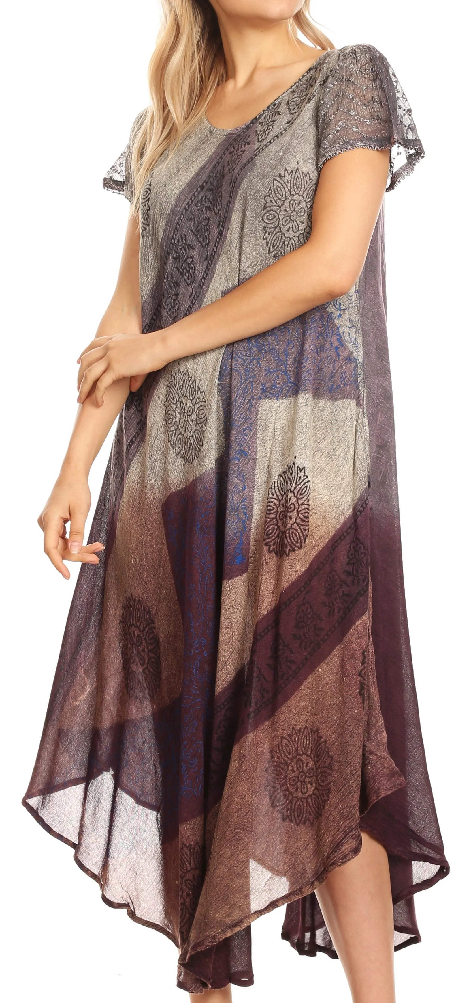 Sakkas Jonna Women's Short Sleeve Maxi Tie Dye Batik Long Casual Dress