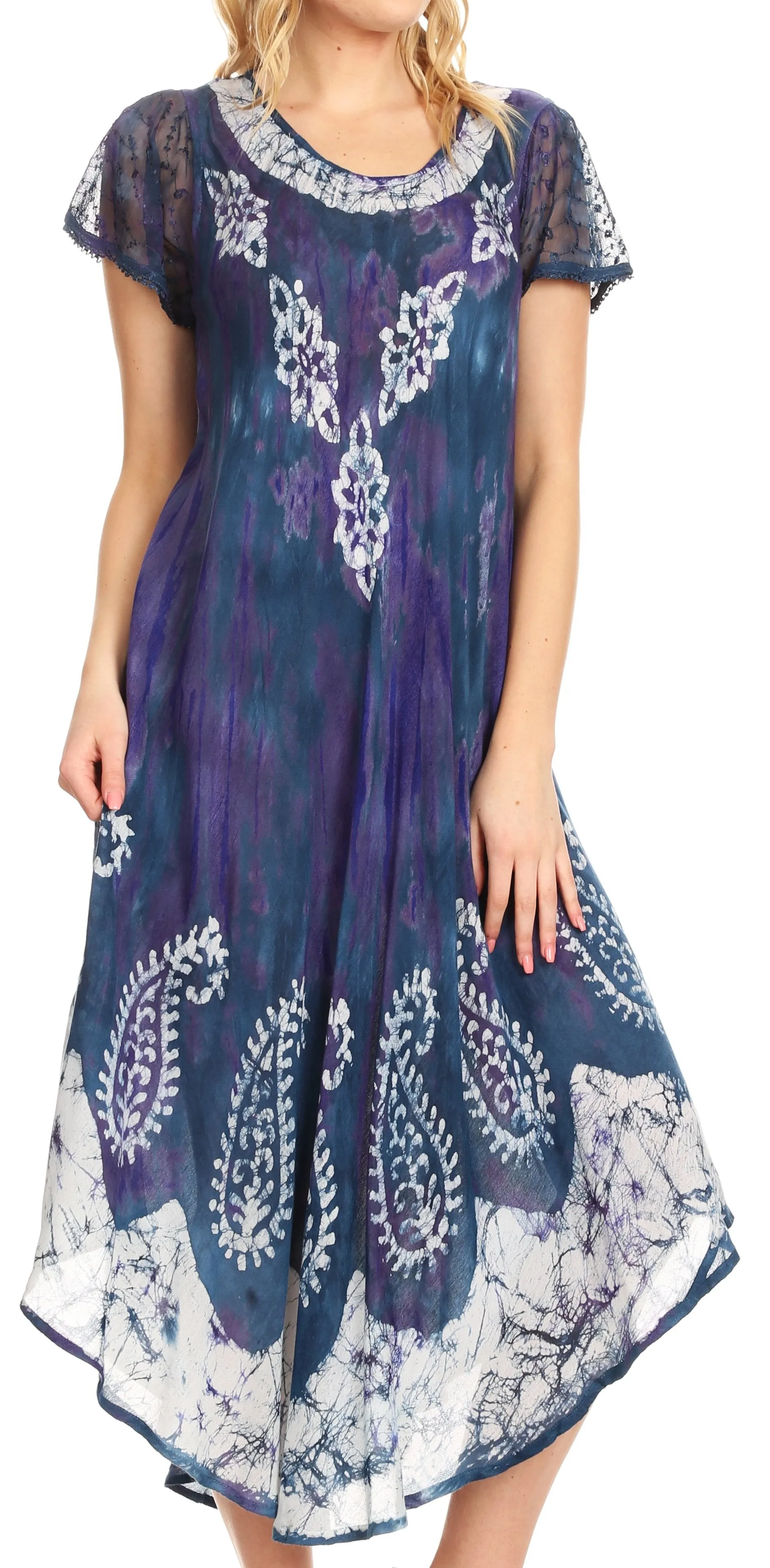 Sakkas Jonna Women's Short Sleeve Maxi Tie Dye Batik Long Casual Dress