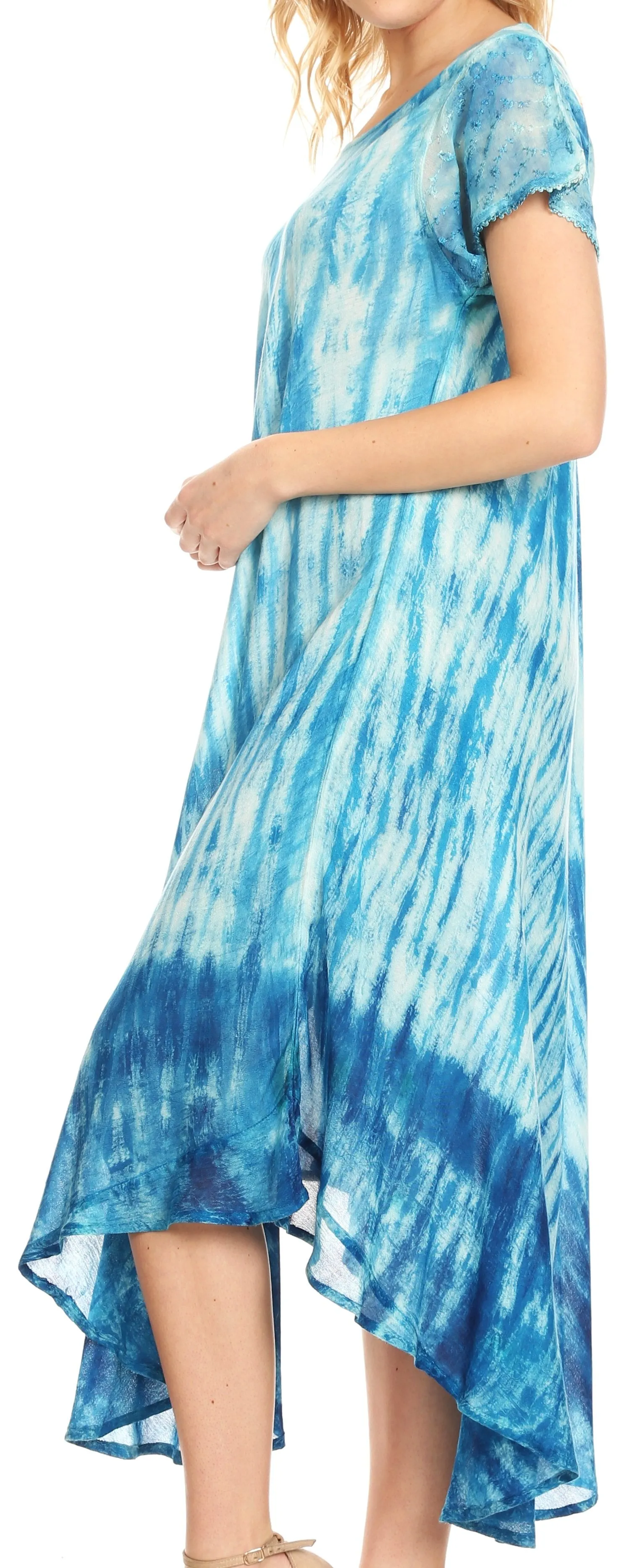 Sakkas Jonna Women's Short Sleeve Maxi Tie Dye Batik Long Casual Dress