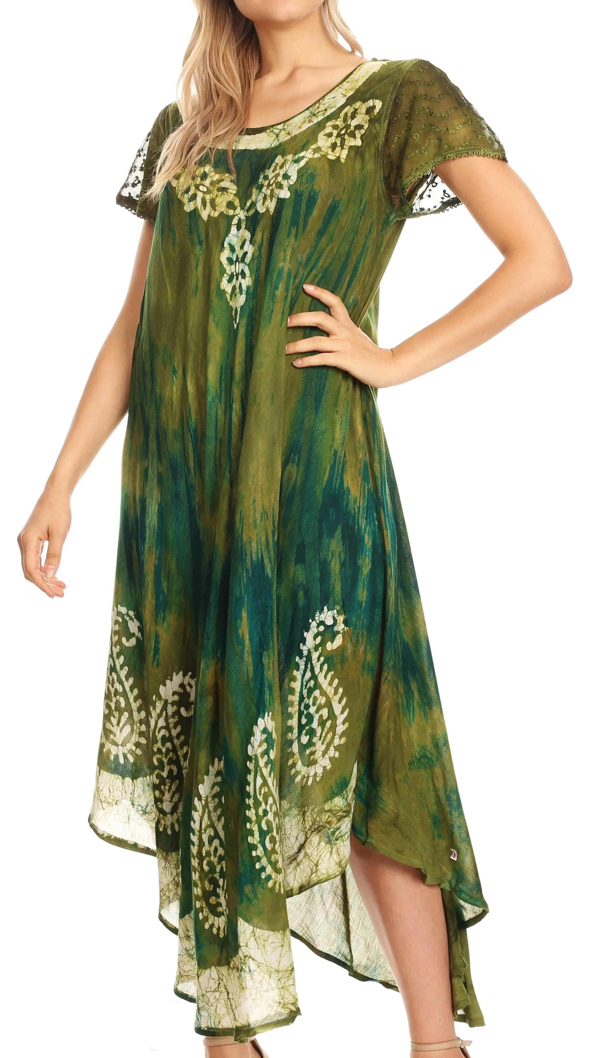 Sakkas Jonna Women's Short Sleeve Maxi Tie Dye Batik Long Casual Dress