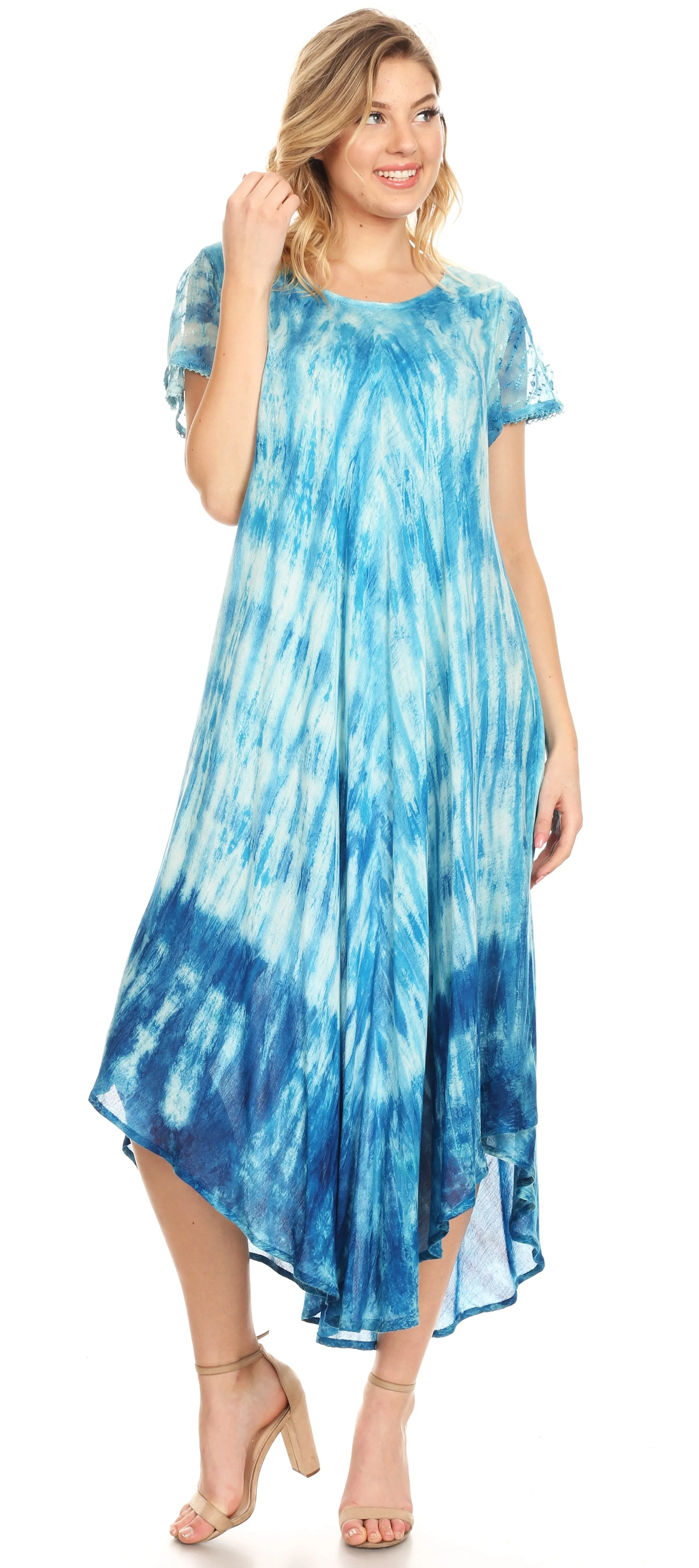 Sakkas Jonna Women's Short Sleeve Maxi Tie Dye Batik Long Casual Dress