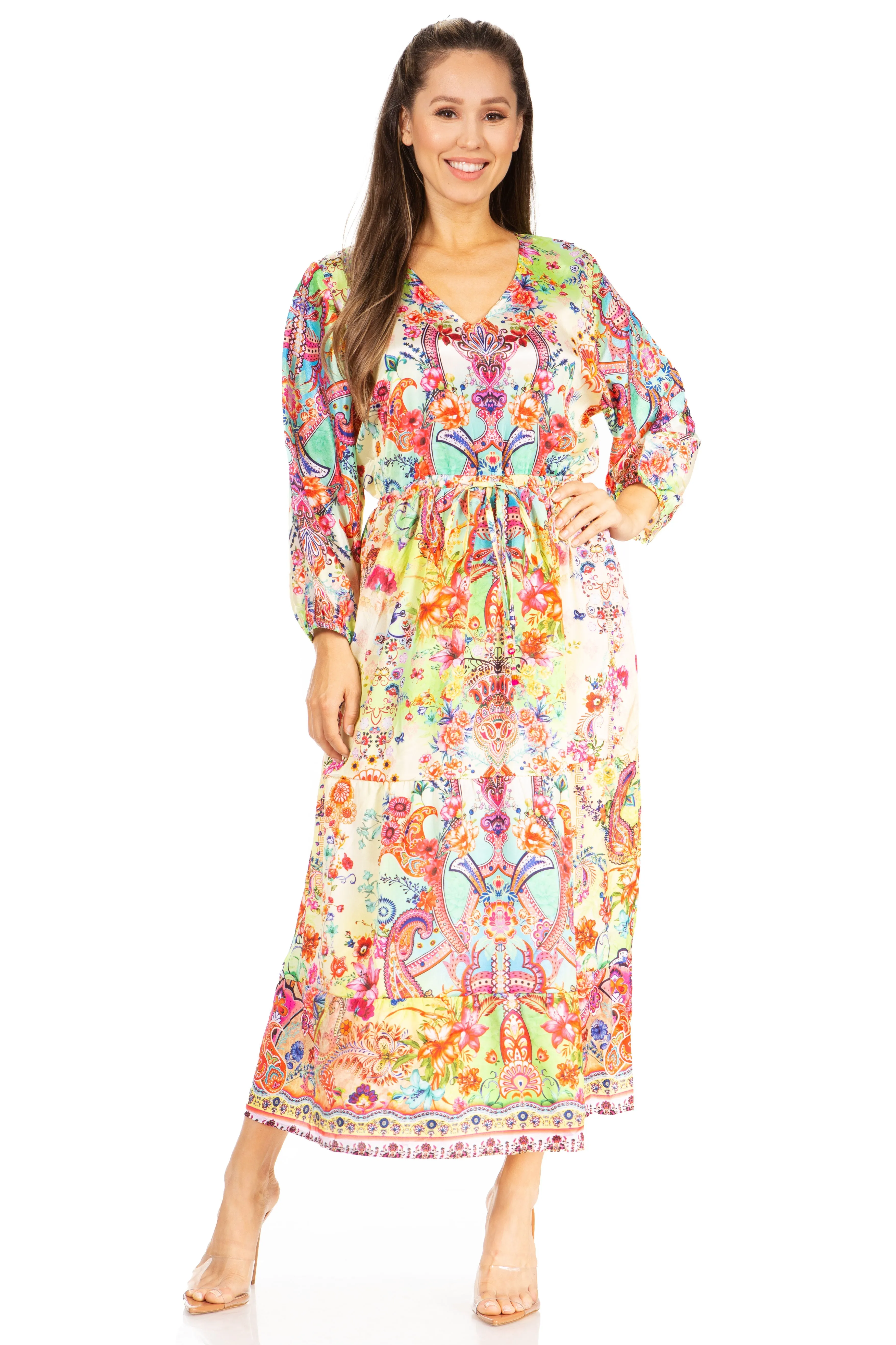 Sakkas Katty Floral Print Women's Boho Maxi Dress