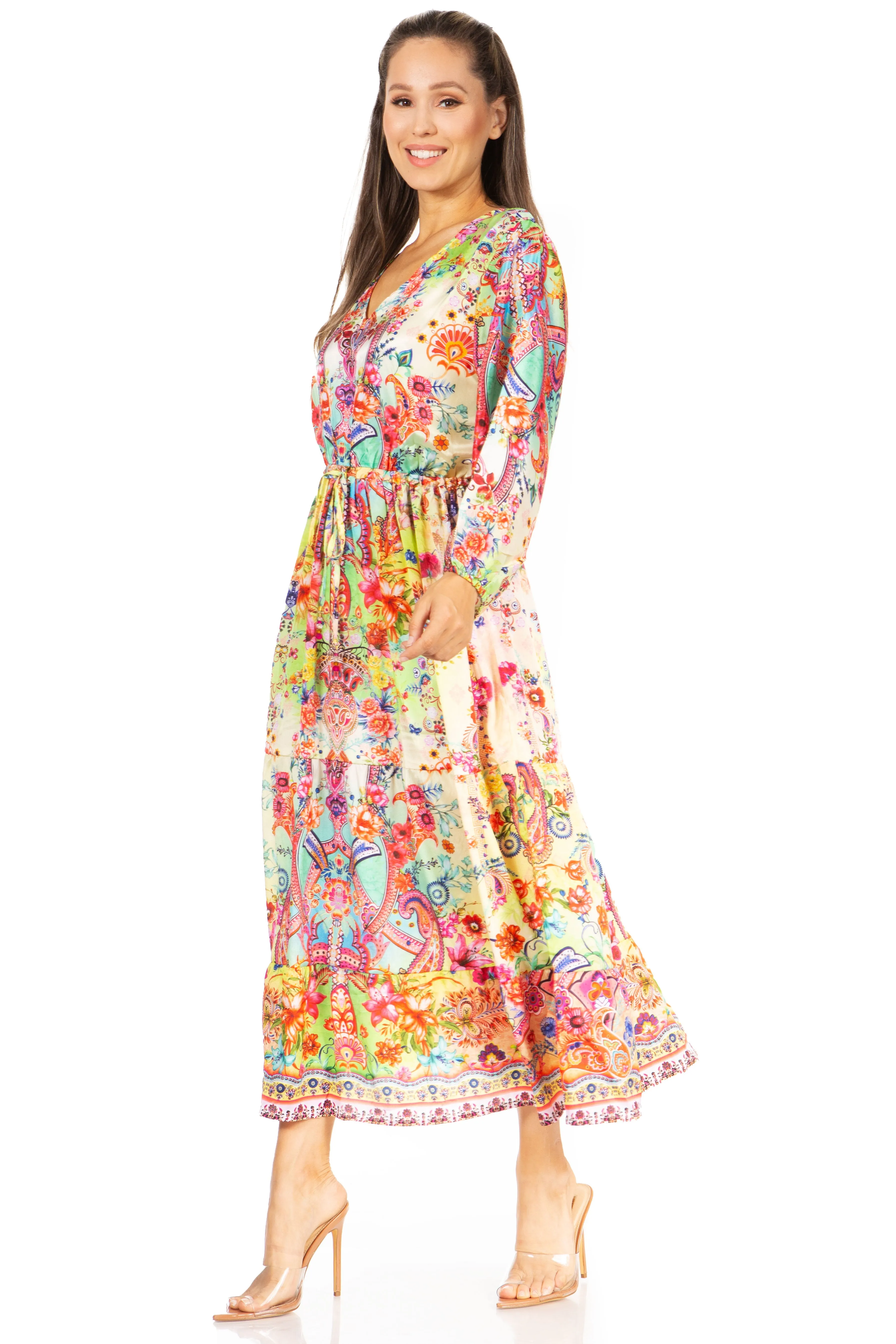 Sakkas Katty Floral Print Women's Boho Maxi Dress