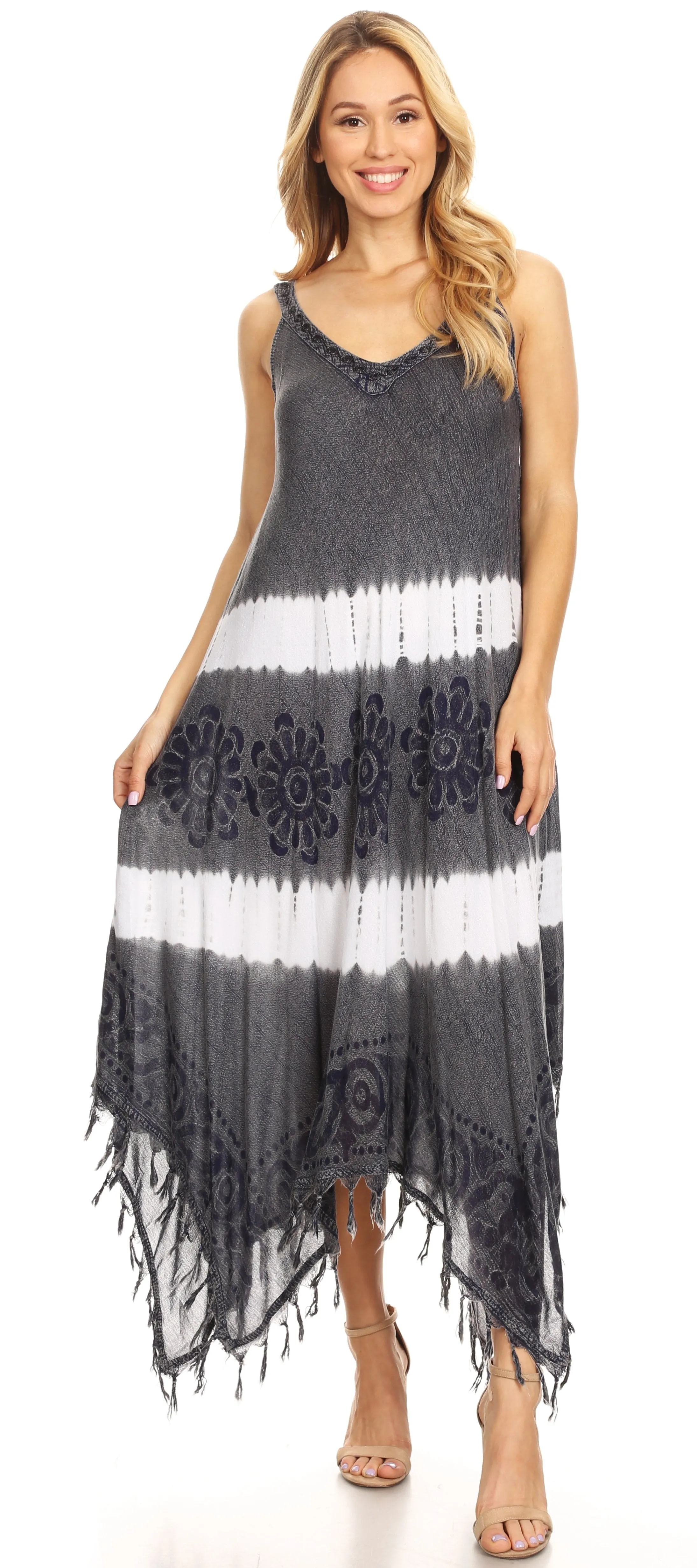 Sakkas Lupe Women's Casual Summer Fringe Maxi Loose V-neck High-low Dress Cover-up