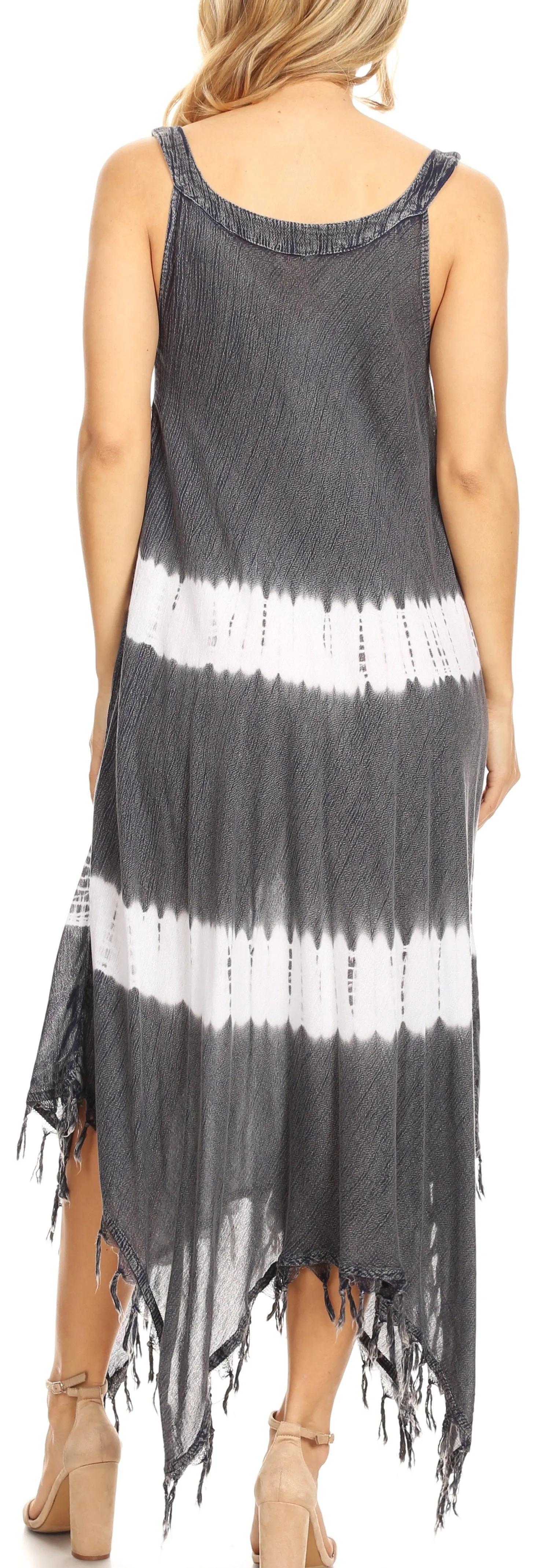 Sakkas Lupe Women's Casual Summer Fringe Maxi Loose V-neck High-low Dress Cover-up