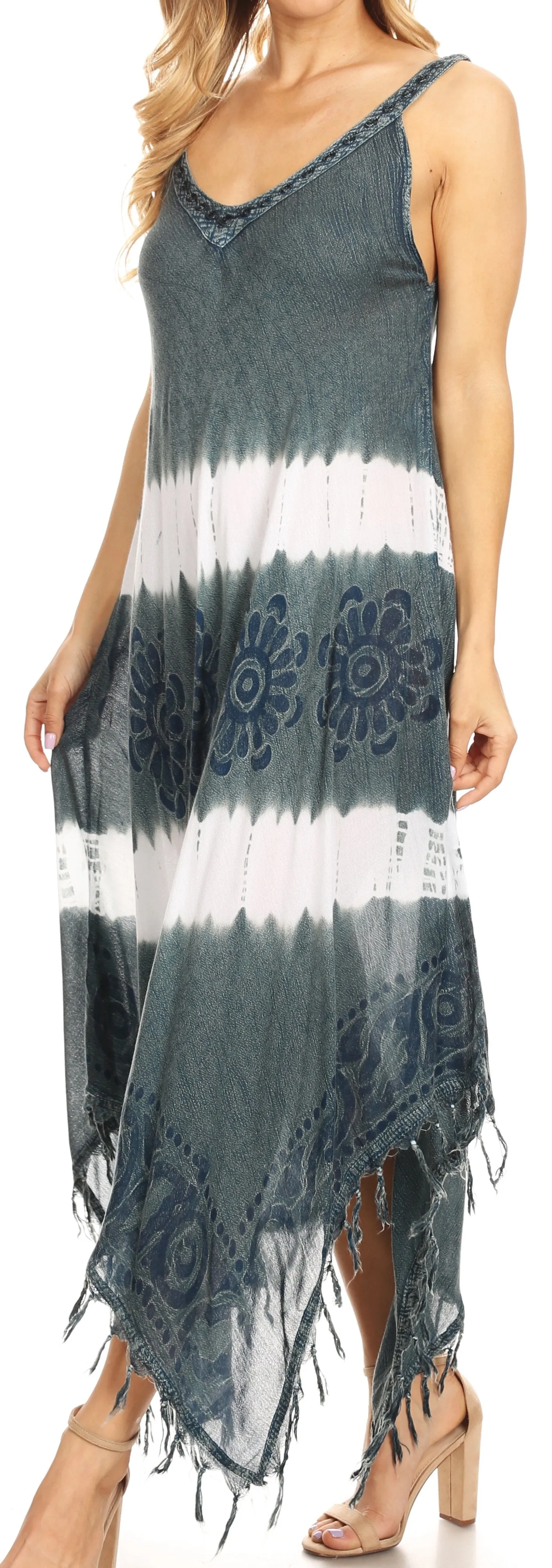 Sakkas Lupe Women's Casual Summer Fringe Maxi Loose V-neck High-low Dress Cover-up