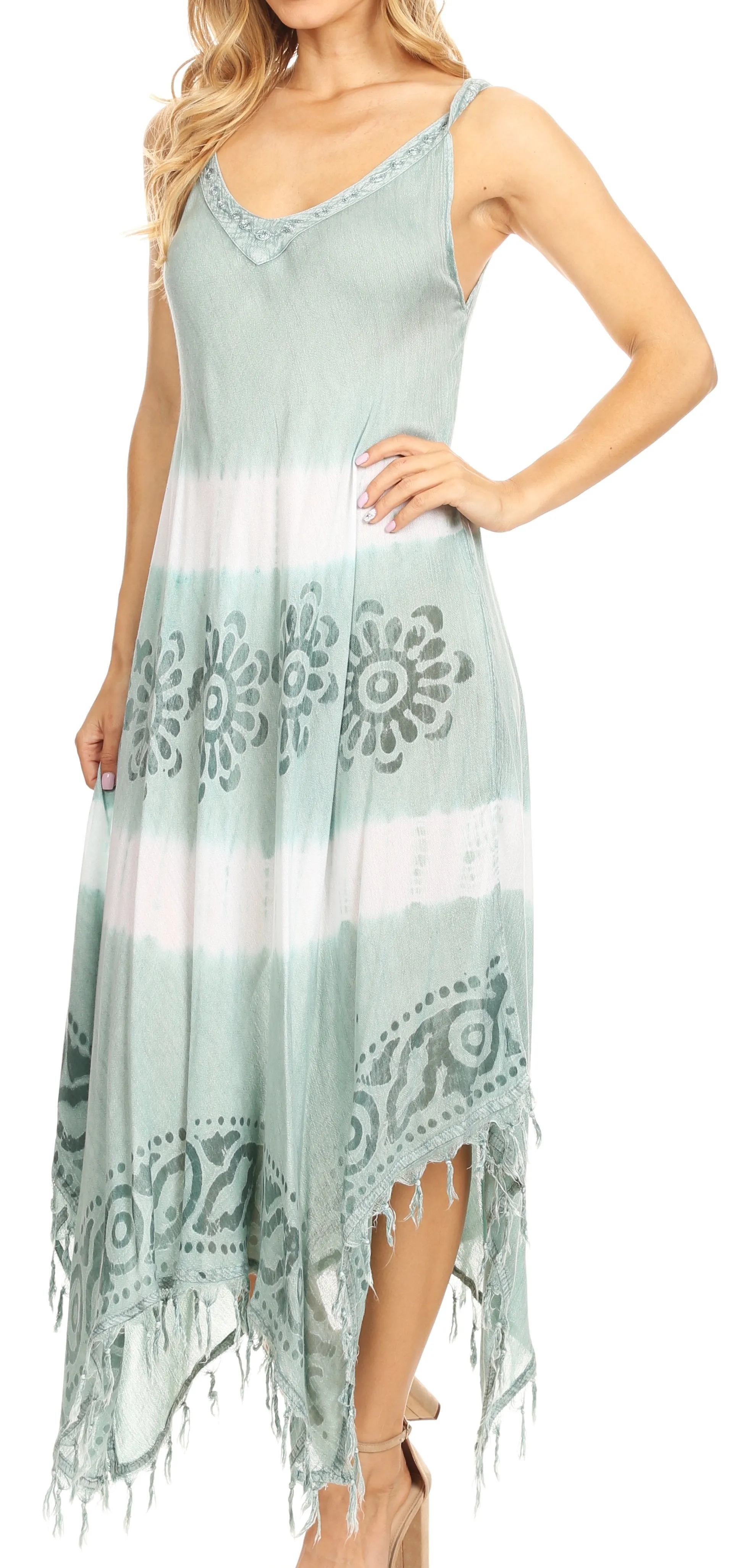 Sakkas Lupe Women's Casual Summer Fringe Maxi Loose V-neck High-low Dress Cover-up