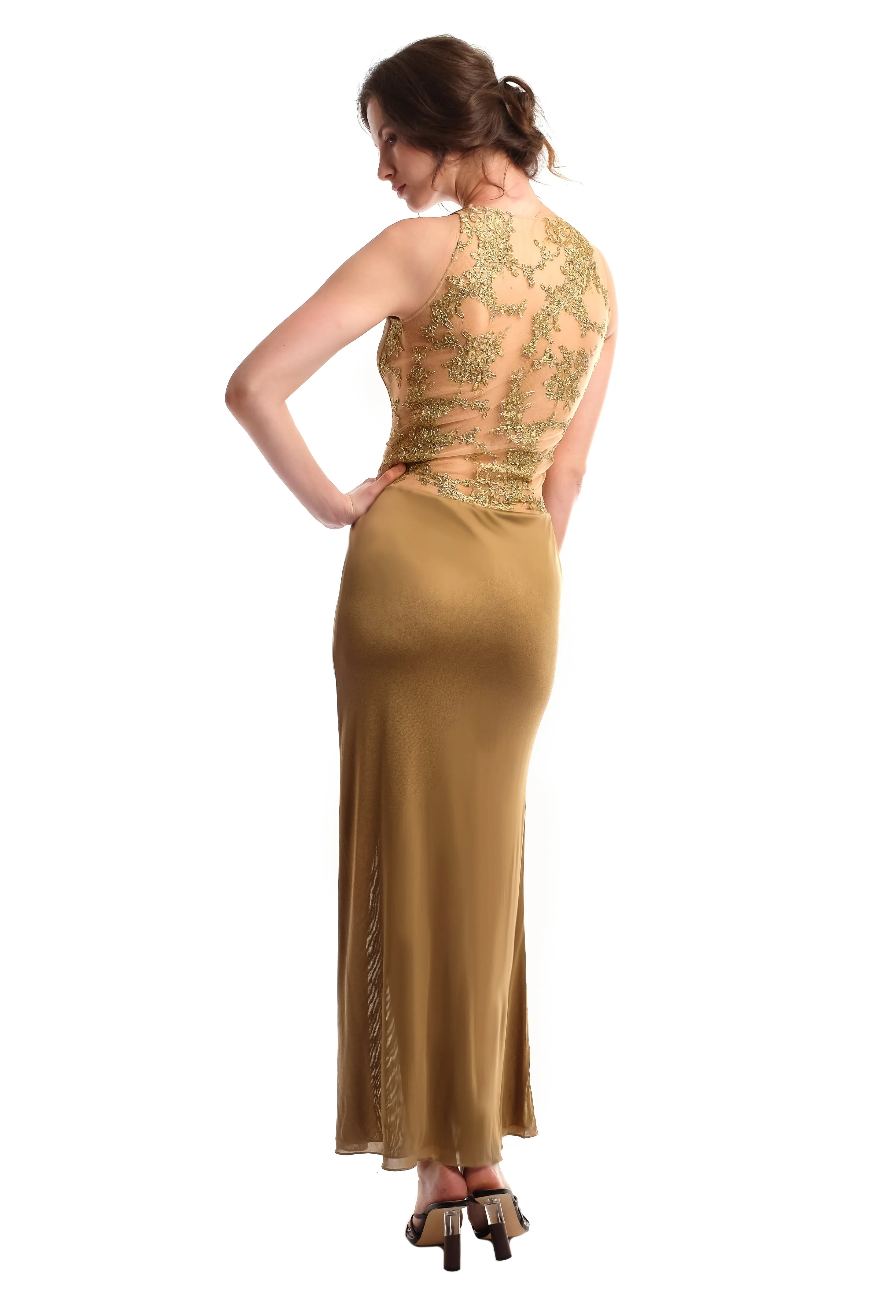 Scarlet Luxe Jersey Couture Lace Gown in Gold