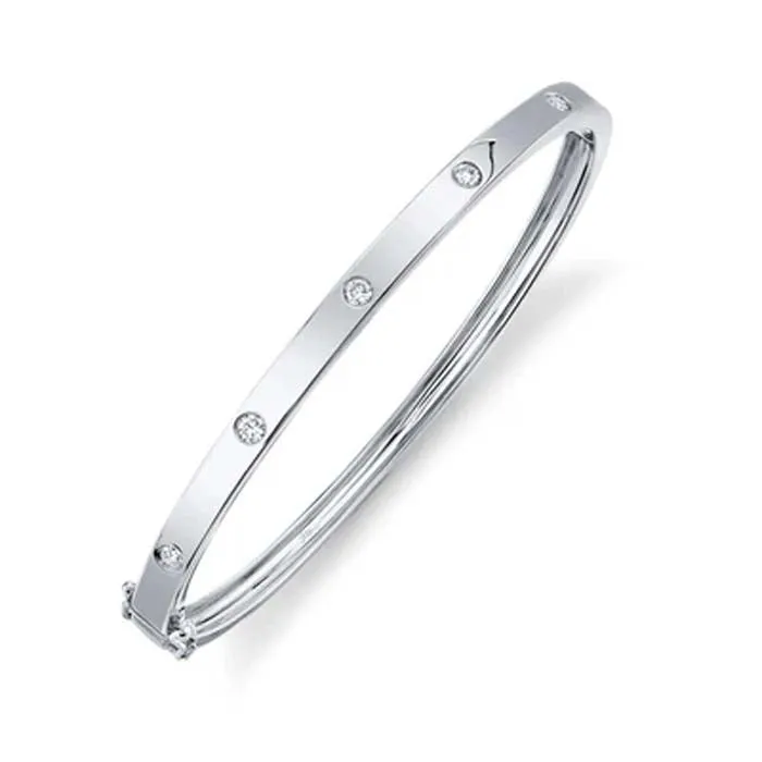 Shy Creation .38CTW Diamond Station Bangle Bracelet in 14K White Gold