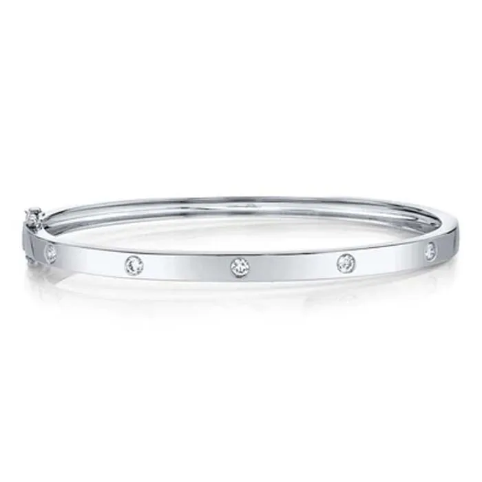 Shy Creation .38CTW Diamond Station Bangle Bracelet in 14K White Gold