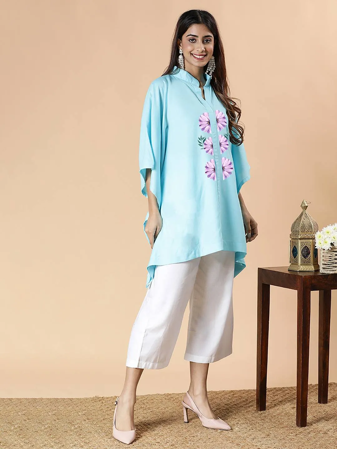 SkyBlue Rayon MandarinKurti - LilacSkies