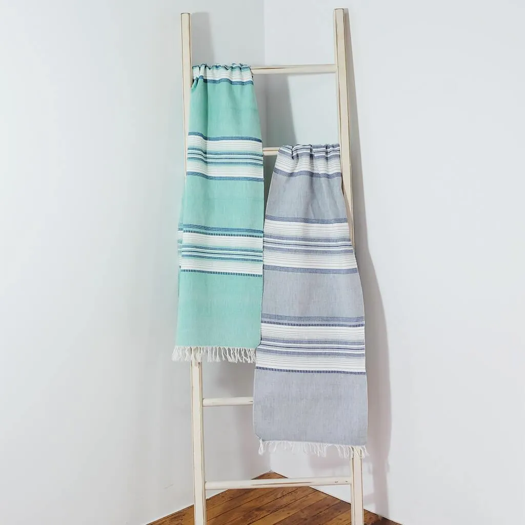 Teal with Blue Stripes Cotton Table Runner