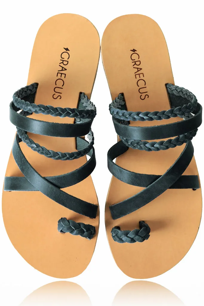 Themis Blue Leather Sandals