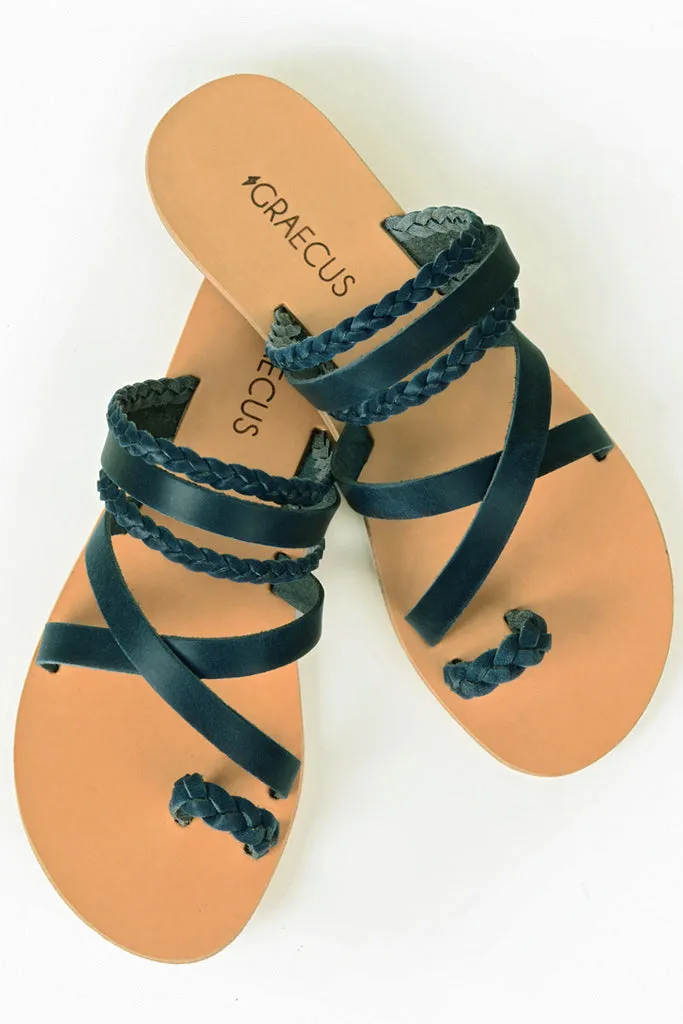 Themis Blue Leather Sandals