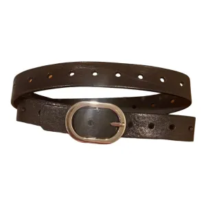 THIN SMALL OVAL BUCKLE LEATHER BROWN BELT