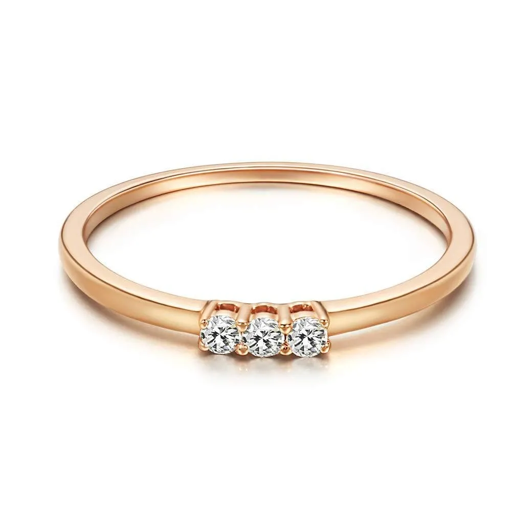 Three Stone Stackable Diamond 0.1CTTW Ring In 18K Rose Gold