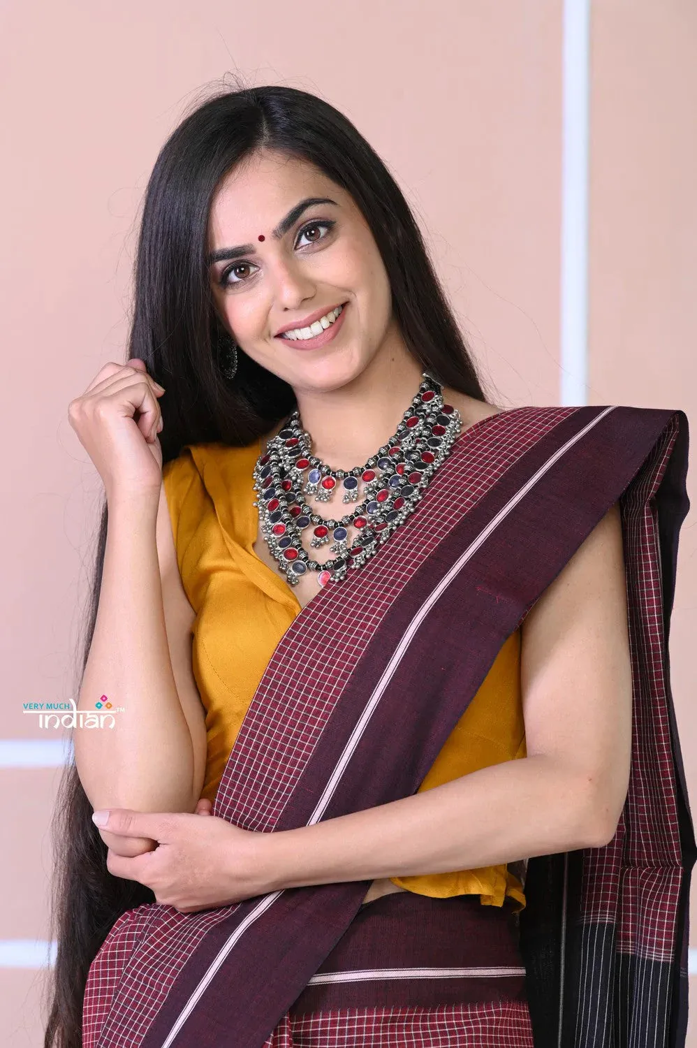 Traditional Patteda Anchu Ilkal Handloom Saree~ Cast Brown with Brown Border