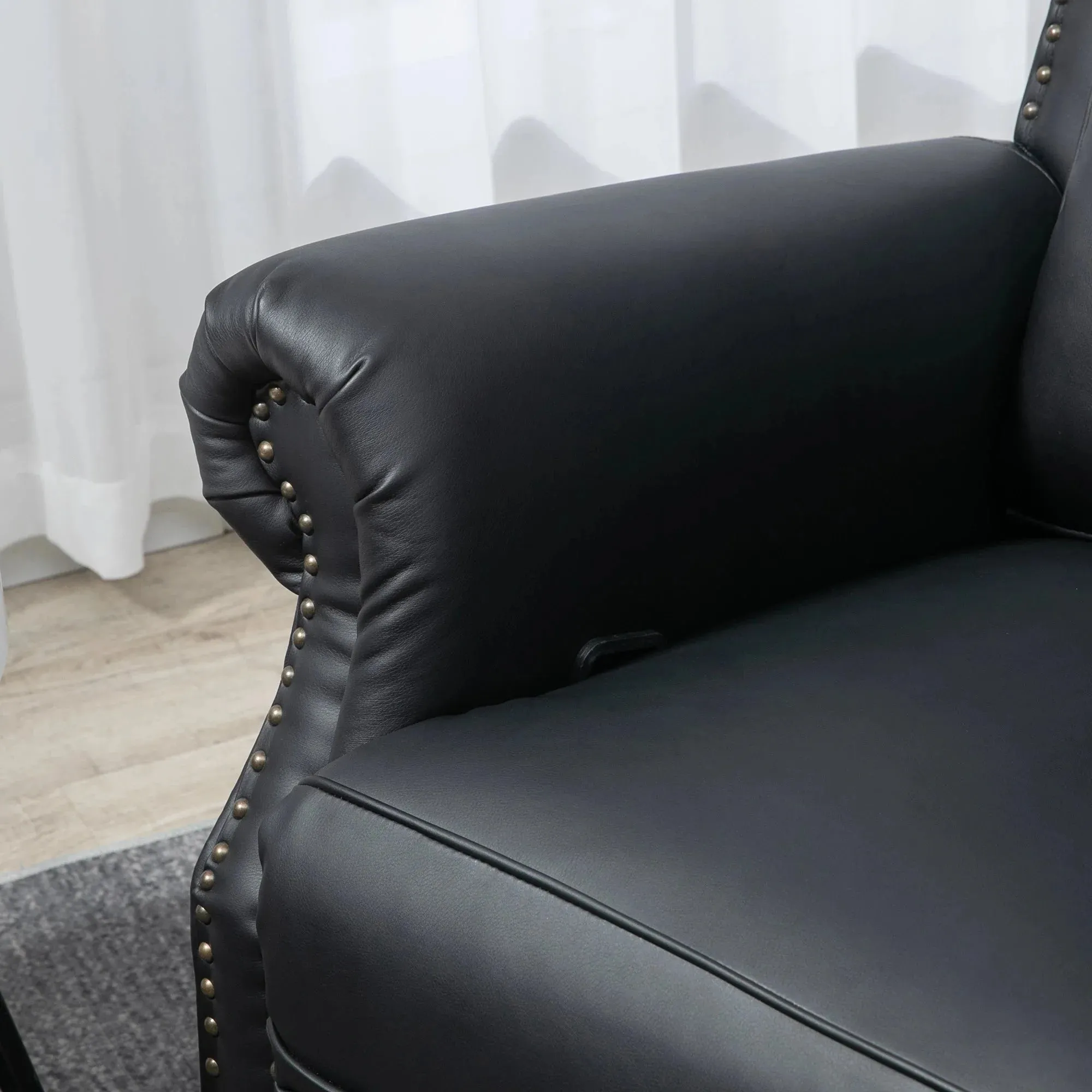 Traditional Swivel Rocker Reclining Chair with Nail Head Trim in Faux Leather