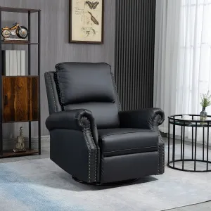 Traditional Swivel Rocker Reclining Chair with Nail Head Trim in Faux Leather