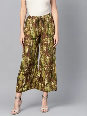 Women Green & Brown Printed Palazzos