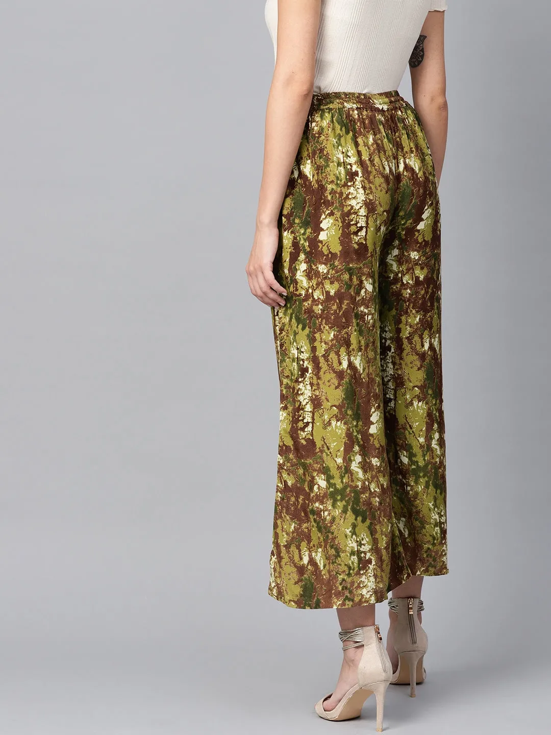 Women Green & Brown Printed Palazzos