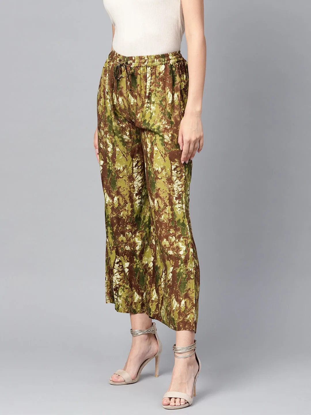 Women Green & Brown Printed Palazzos