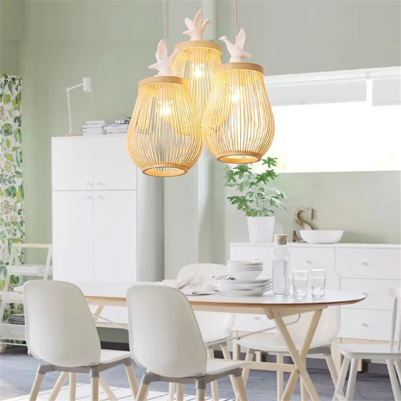 Wooden Bird Cage LED Pendant Light - Bird Pendant Light