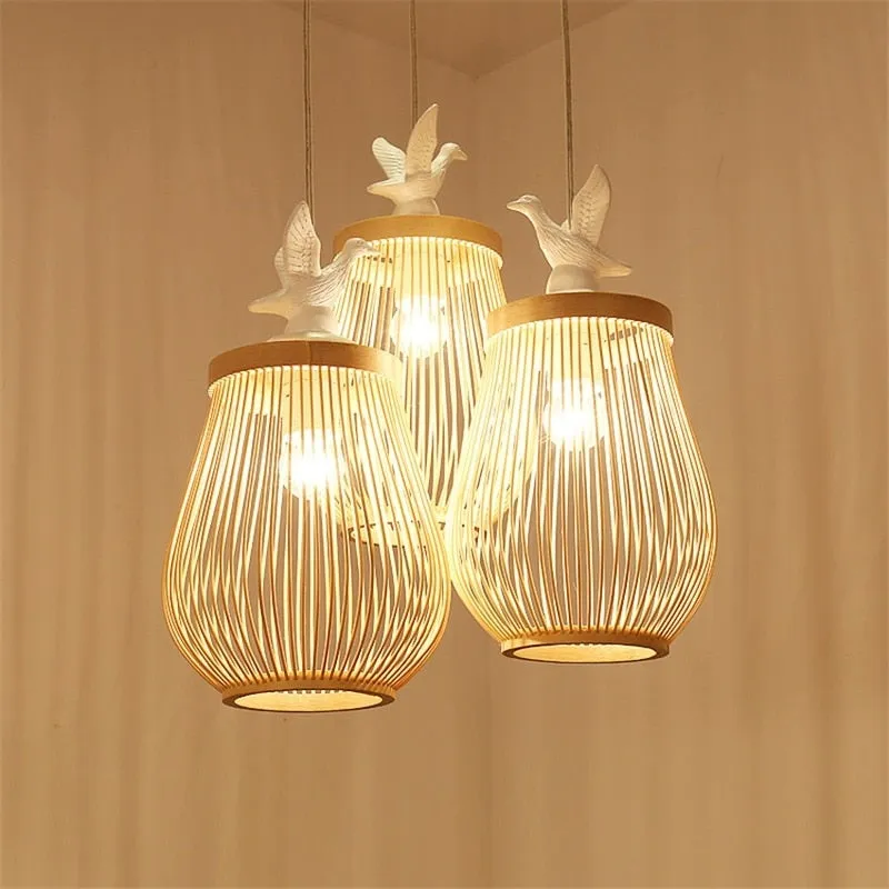 Wooden Bird Cage LED Pendant Light - Bird Pendant Light