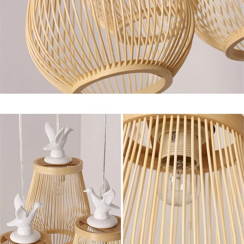 Wooden Bird Cage LED Pendant Light - Bird Pendant Light