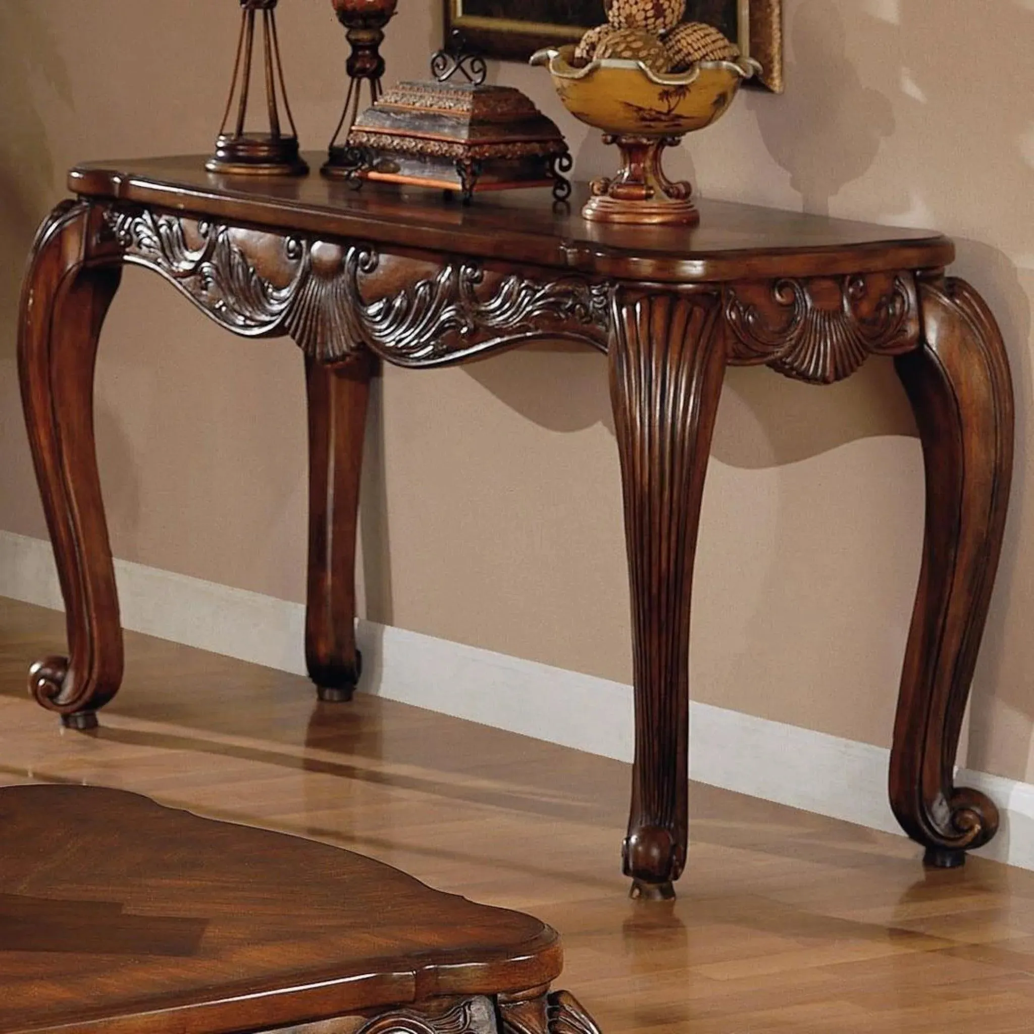 Wooden Twist Furzy Hand Carved Teak Wood Console Table Royal Beautiful Design, Luxurious Home Decor for Living Room or Entryway