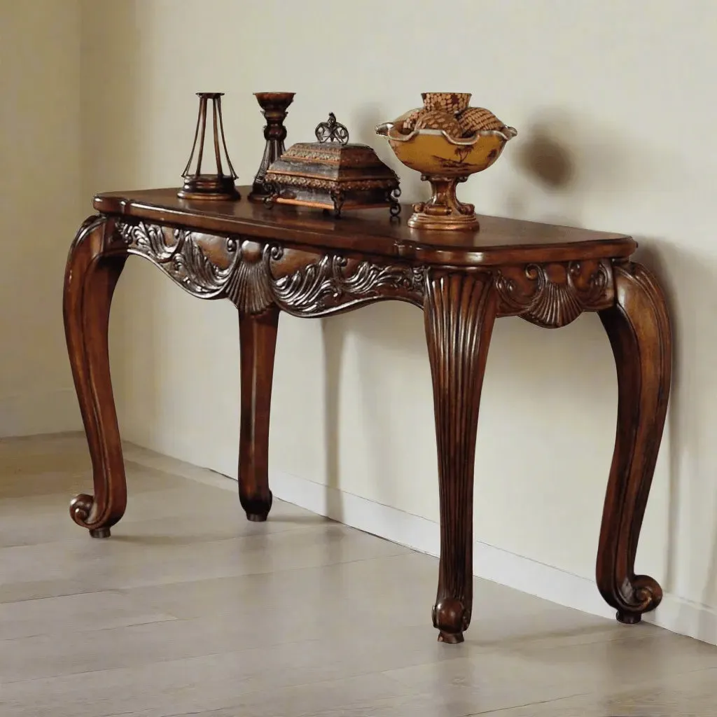 Wooden Twist Furzy Hand Carved Teak Wood Console Table Royal Beautiful Design, Luxurious Home Decor for Living Room or Entryway