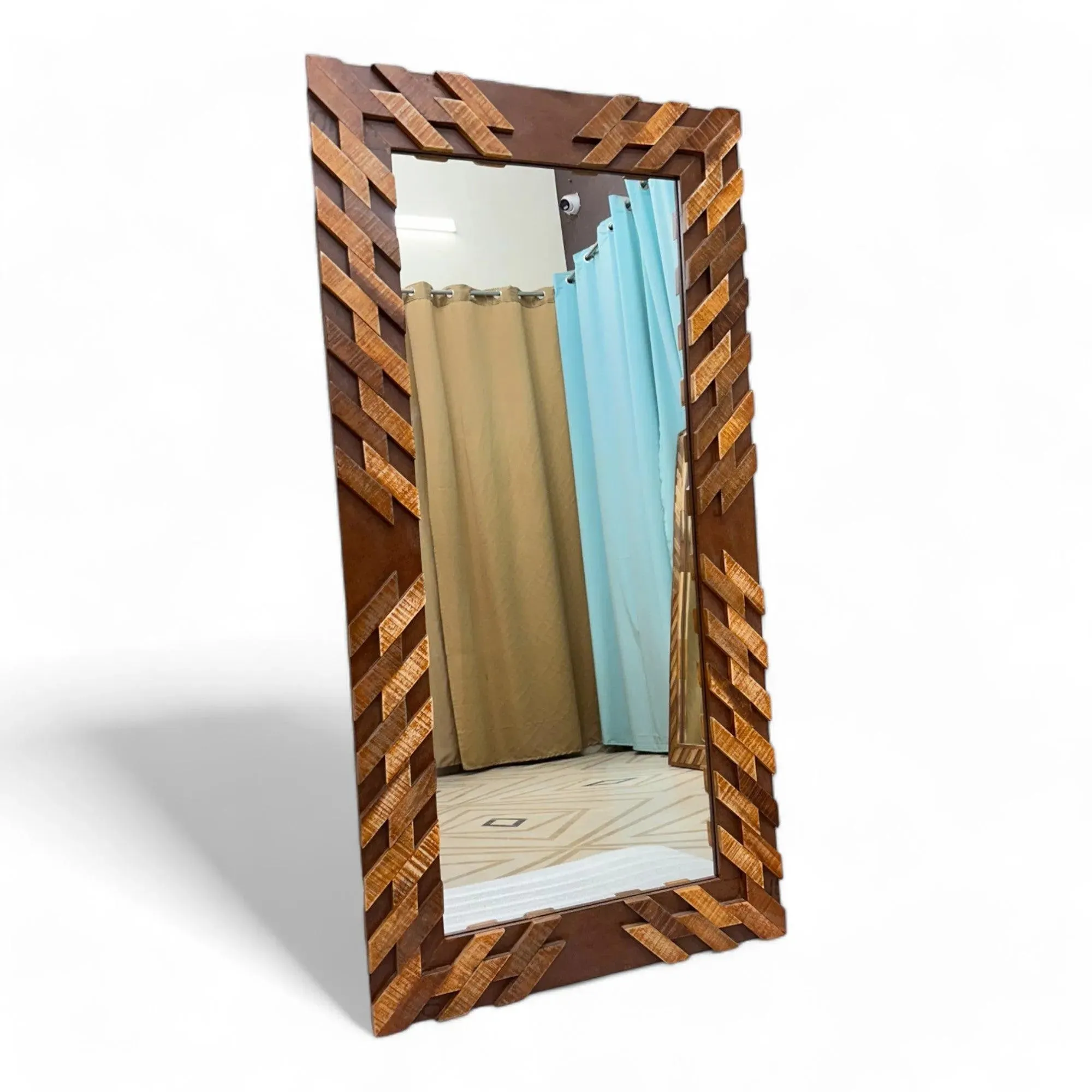 Wooden Twist Nuzzle Traditional Rectangular Hand-Carved Mango Wood Decorative Wall Standing Frame Mirror (48 x 24 inch)