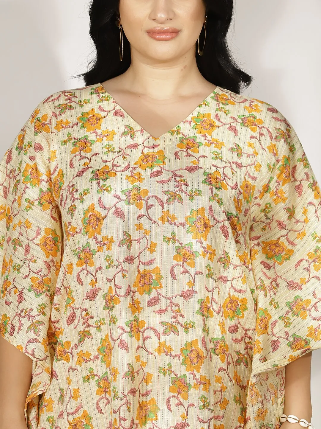 YellowFloral Cotton LongKaftan