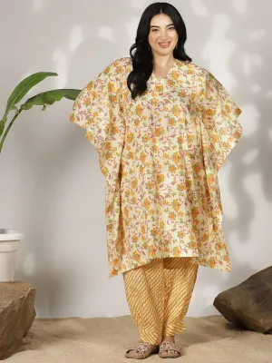 YellowFloral Cotton LongKaftan